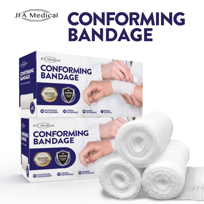 JFA Medical Conforming Bandage, Gauze Bandage Roll 7.5cm x 4m