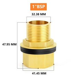 GASHER Pack of 2 Brass 1 Inch Female 1 Inch Male Bulkhead Tank Connector Adapter Fitting with Rubber Ring