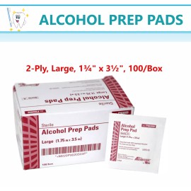 Dynarex 1Box of 100 Large ALCOHOL PREP PADS #1113 SWABS WIPES 100, Exp Date 02/2025