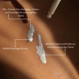 CareBear – Körper-Glühöl, superleichte Formel, schimmerndes Körperöl, flüssiges Luminizer-Glitzeröl – natürliche Formel – seidig glänzende, strahlend glatte Haut, für Gesicht, Körper, Beine