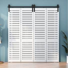 TSMST 52" Bi-Folding Sliding Barn Door Hardware Kit for 4 Doors, Suitable for Less 12.5" Wide Door,Used for Kitchen, Bathroom, No Doors