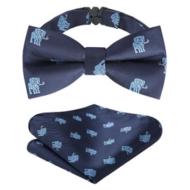 Enlision Blue Kids Bowtie Pre Tied Bow Ties for Boys Navy Elephant Toddler Bow Tie & Pocket Square Set