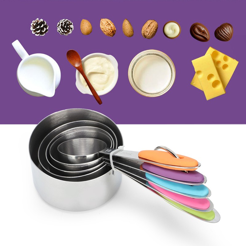 5pcs Stainless Steel Thermal Insulation Measuring Scale Cups Set Kitchen