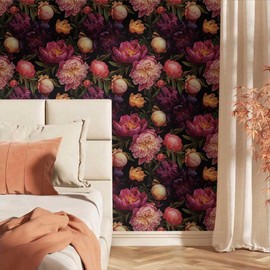 MuralPeel Vintage Pink Peony Floral Pink/Purple/Yellow Flowers Peel and Stick Wallpaper Self Adhesive Removable Easy Peel Off Contact Paper Stick on Wall Paper for Bedroom Cabinet Renter Friendly