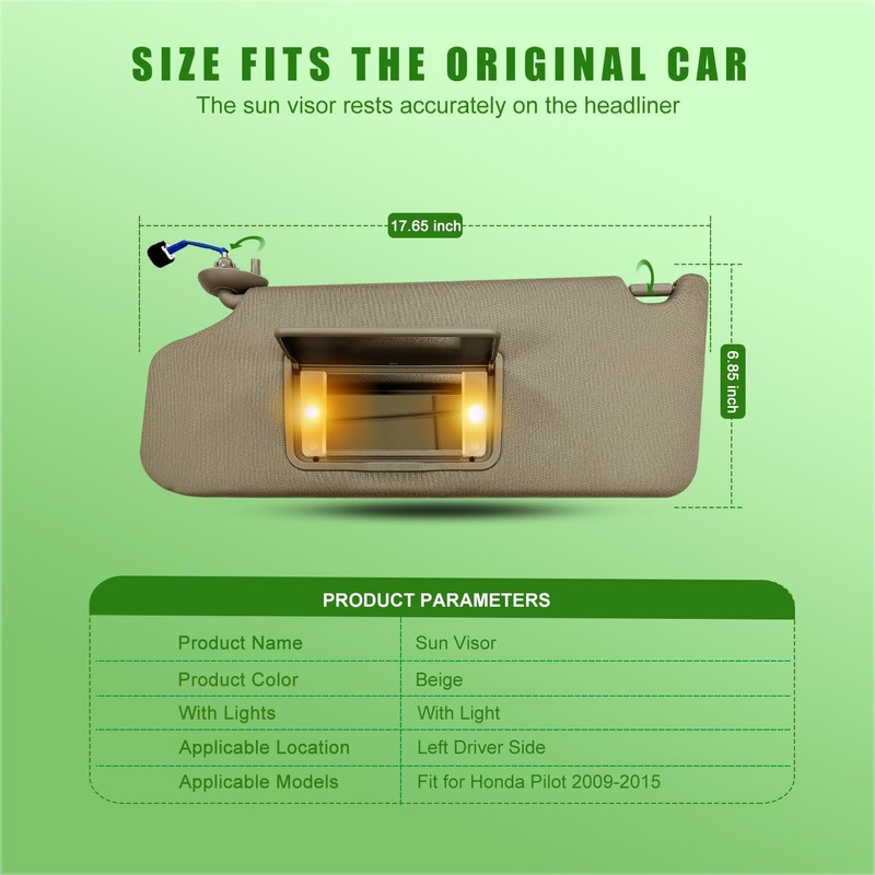 Left Driver Side Sun Visor for Honda Pilot 2009 2010