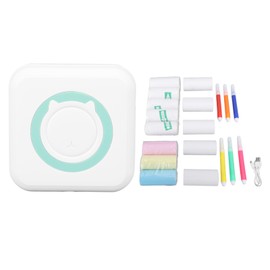 Pocket Printer Inkless Bluetooth Mini Portable Thermal Printer with Colorful Paper for Learning Assistance Study Notes Blue Green