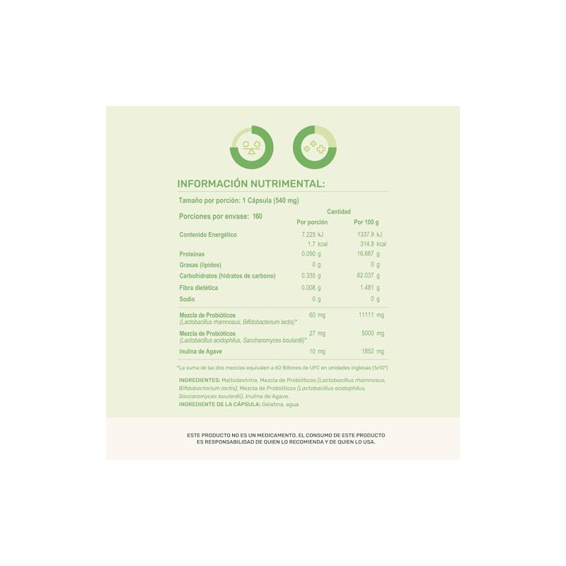 LIFE 360 Probióticos 60 Billones 4 Cepas 160 cápsulas 540mg