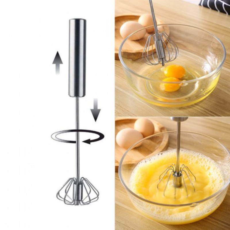SUL Stainless Steel Spring Action Egg Whisk, Rotatory Whisk Blender,