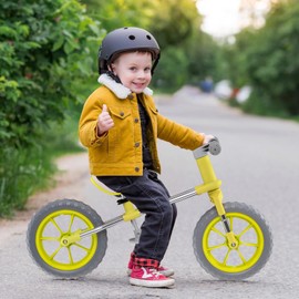 BABY JOY 12” Balance Bike, 2 Wheels Children’s Bicycle with Adjustable Seat, 360° Rotatable Handlebar, Wear-Resistant EVA Foam Tires, No Pedal Training Bicycle for 2-5 Years Old Boys Girls (Yellow)