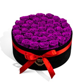 Otuo 40 Real Preserved Roses in Suede Box Forever Roses Last Up to 3 Years, Valentine Day Flowers for Delivery Prime, Mother’s Day, Birthday, Christmas - Purple