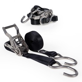 US Cargo Control Stainless Steel Ratchet Straps with S-Hooks 1" X 10' (2-Pack), 765 LBS Break Strength, Marine Tie Down Straps for Boats, ATVs, Trees, Camping, Snow, Saltwater Applications