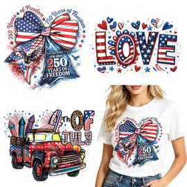 3 Sheets 4th of July Iron on Transfers Patches American Flag Heat Transfer Vinyl Decals Red White and Blue Bow Design Independence Day Heat Transfer Stickers for Clothes Bag Covers DIY Decorations