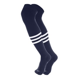 TCK Dugout 3 Stripe Over the Knee Baseball Socks Pattern B (Navy/White, Large) - Navy/White,Large