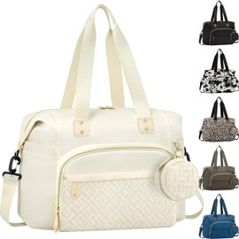 Tenot Diaper Bag Tote with Pacifier Case, Large Tote Diaper Bag for Women with Shoulder Straps, Cute Hospital Baby Diaper Tote Bag for Mom, Newborn Baby Diaper Maternity Bag Beige