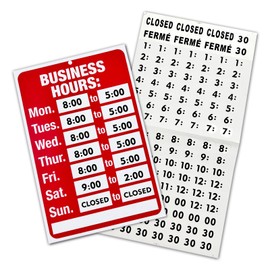 Open Hours Signs for Business,Eye-catching Signage for Stores,Restaurants,Bars,Complete with Matching Letter and Number Stickers(Red and White, 8" x 11.8")