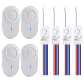 NineLeaf No Wiring Mini Portable Remote Switch, Wireless Lights Switch Kit, Outdoor 1969ft Indoor 328ft Remote Control Lighting Fixture for Led Light, Ceiling Lights and Lamps, Waterproof, 4 Pack