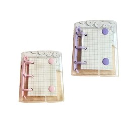2pcs Mini Loose Leaf Notebooks,Mini Transparent 3-Ring Binder, 3 Ring Binder Covers with Inner Paper,Pockets Clear Binders with Snap Button