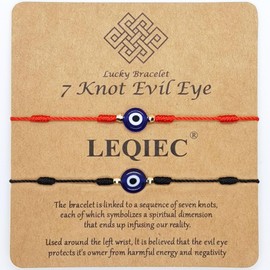 LEQIEC Evil Eye Bracelet for Women Men Kabbalah 7 Knot Red String Protection Blue Bracelet Mal Be Ojo Mexican Energy Luck (Red+Black)