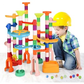 Marble Run for Kids,135 PCS Marble Maze Track Set - Educational Building Block Toys Set for Boys Girls STEM Learning (75 Blocks + 60 Marbles)