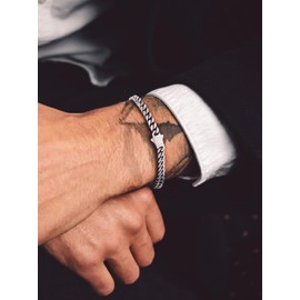 Bandmax Curb Chain Bracelet Men Women Stainless Steel Chain 5 mm Wide Chain Boy Girl Bracelet Cuban Chain Jewellery Accessory, 21 cm, Stainless Steel