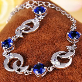 EleQueen 925 Sterling Silver Round CZ Moon Star Bracelet Chain, 6.9"+1.3" Extender for Women, Valentine's Day/Mother's Day/Christmas Jewerly Gift for Wife/Mom