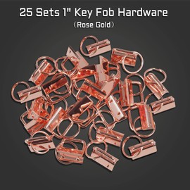 SPEEDWOX 25Pcs 1 Inch Key Fob Hardware Set, Rose Gold Keychain Wristlet with Split Ring, for Ribbon Webbing