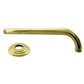 Westbrass D3700-1-01 1/2" IPS x 10" IPS Wall Mount 90-Degree Rain Shower Arm with Flange, Polished Brass