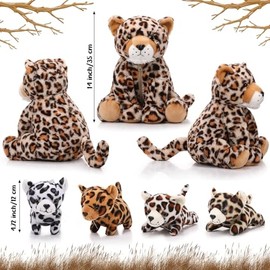 5 Pcs Cheetah Stuffed Animals for Kids Large Mommy Cheetah Plush with 4 Baby Leopard Plush Toys in Tummy for Girls Boys Birthday Forest Party Decors(Sitting Style)