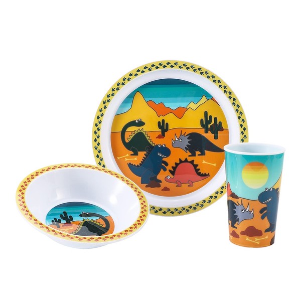 Dinosaur 3Pcs Coloured Dining Set - Plate, Bowl and Tumbler