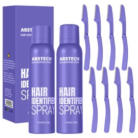 arstech Dermaplane Razor for Women Face Hair Identifier Spray for Face Shaving Dermaplaning Tool Skin Body Dermaplaning Spray for Women with 8 Facial Razor Face Shaver Kit Facial Hair Removal (Purple 2 Pack)