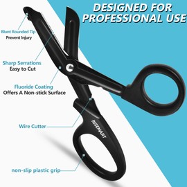 Trauma Shears - RISEMART Medical Scissors Bandage Scissors for Nurses, 7.5" Fluoride Coated Non-stick Blades Stainless Steel Nursing scissors for Doctor, Nurses, Nursing Students, EMS Black+Blue
