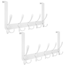 TICONN Over The Door Hooks, 5 Heavy Duty Tri Coat Rack All Metal Coat Hanger for Bathroom Bedroom Dorm (White, 2PK, Fit 1-3/4" Doors)