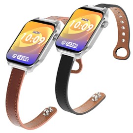 LYSANDRA 22mm Slim fashion Leather Strap Replacement (2 Pack) Compatible for Fitpolo GTX12, TOZO S6/S5, Tensky GTX12/208BT, aeac IDW208 Plus, RUXINGX G53 Watch / 22mm lug watch (Black&Brown)