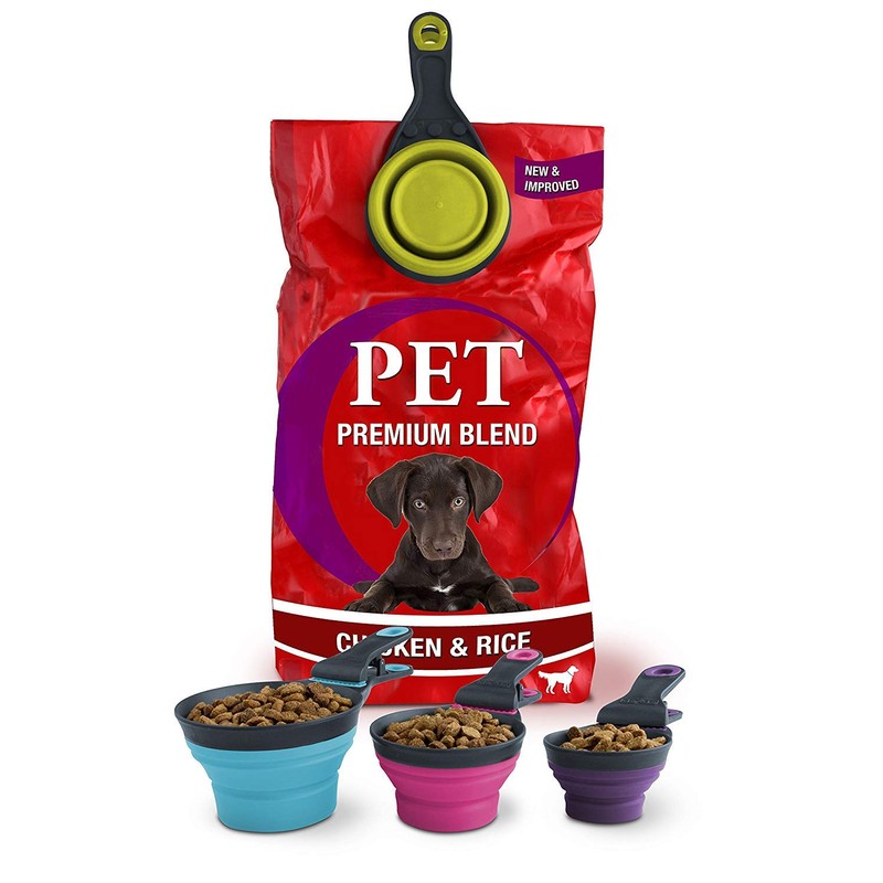 Dexas Popware for Pets Collapsible KlipScoop, 2 Cup Capacity, Gray/Blue