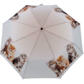 Folding Umbrella Open/Close Automatic UV Protection Cat Trio, beige