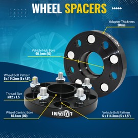 LUJIANI 5x114.3 Wheel Spacers, 5 Lug 5x4.5 Wheel Spacers 20mm, M12x1.5 Studs 60.1 Bore Hub Centric Wheel Spacers Compatible with Toyota 2007-2020 for ES350 1992-2022 for Camry