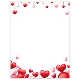 AnyDesign 60 Sheets Valentine's Day Stationery Letterhead Paper Red Pink Love Heart Realistic Letter Writing Paper For Wedding Note Greeting Office Printing, 8.5 x 11 Inch, Single-Sided