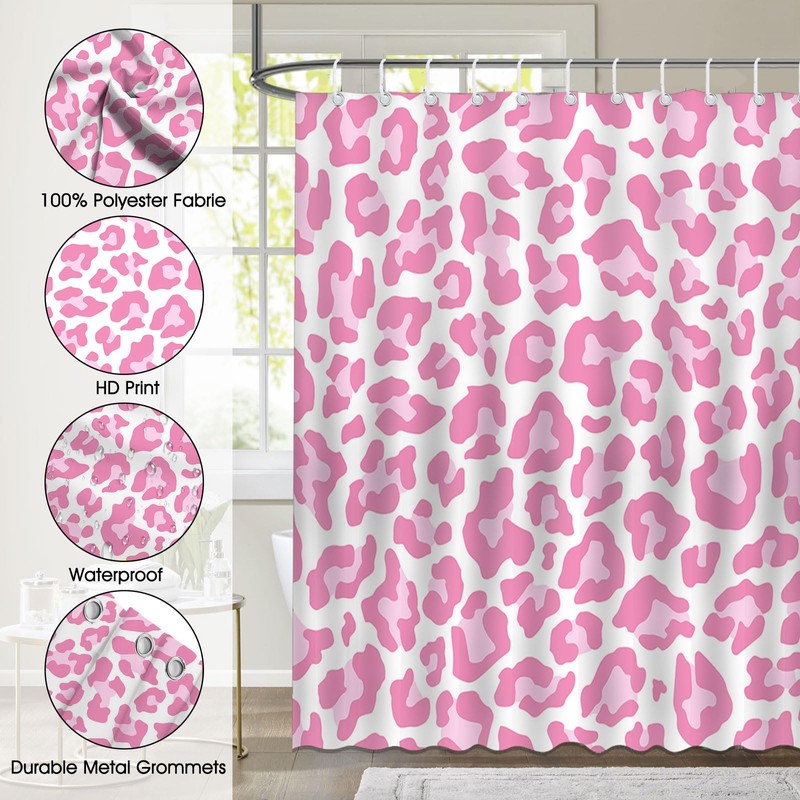 Mocsicka - Cortina de ducha con estampado de leopardo rosa,