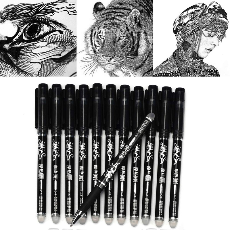 WONOLO 12PCS 0.5mm Erasable Pen Black Gel Ink Roller Ball