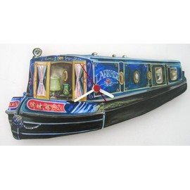 Blue Canal Boat Narrowboat Wooden Wall clock