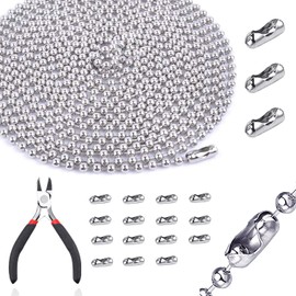 SVUPUE 15 m ball chain, 2.4 mm stainless steel chain, link chain, with 100 matching connectors and 1 jewellery pliers
