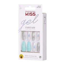 KISS Gel Fantasy Ready-to-Wear Press-On/Glue-On Gel Nails, Style “Love Poem”, Long Length Gel Nail Kit with 24 Mega Adhesive Tabs, Pink Gel Glue, Manicure Stick, Mini File, and 28 Fake Nails