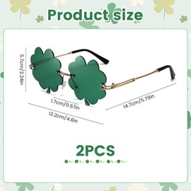 HSMHLYYB St Patricks Day Glasses, 2 Pairs of Four Leaf Clover Glasses, Green Leprechaun Costume Glasses, Leprechaun Costume Glasses, Metal Frame, Funny Glasses Sunglasses for Men and Women, Party
