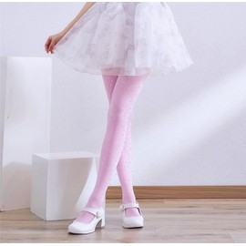 LUCKELF Girls Pink Glitter Tights, Rhinestone Opaque Tights, 6-8 Years, Sparkle School Dress Dance Stockings