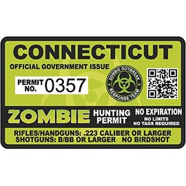 Connecticut CT Zombie Hunting Permit - Hunter Response Team Unit 4" Outbreak Sticker