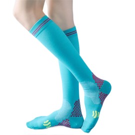 Dress Cici Stripes Graduated Compression Socks for Women, Dots Knee High Medium Compression Sock for Athletic Running (4 Pack: Black+Blue+Light Blue+Orange)