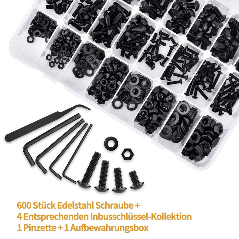 VIGRUE 600 Piece Carbon Steel Screws Set M3 M4 M5
