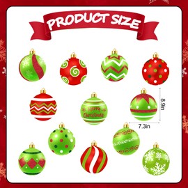 JarThenaAMCS Christmas Garage Decoration Magnet Stickers Red Green Xmas Ball Refrigerator Decals for Home Party Room Garage Door Car, 12Pcs
