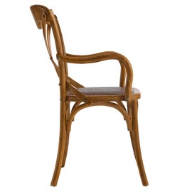 Modway Gear Rustic Modern Farmhouse Elm Wood Rattan Dining Armchair in Walnut