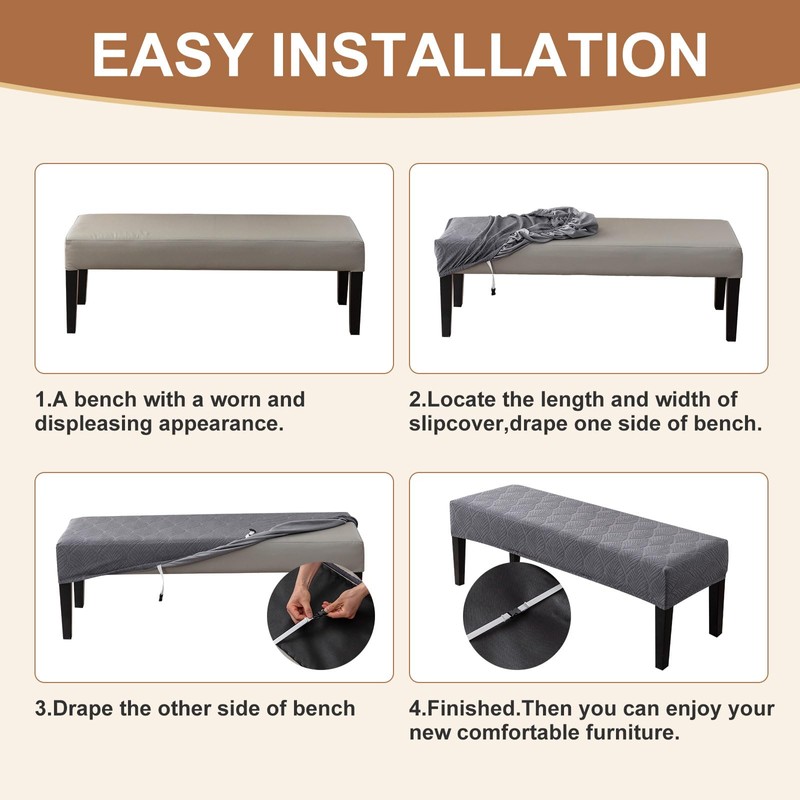 Genina Waterproof Dining Room Bench Covers, Stretch Jacquard Bench Seat